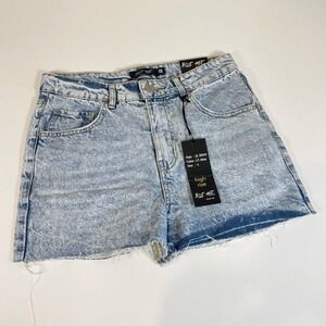 Blue Age High Rise‎ Cut Off Shorts Womens Size L Blue Light Denim Raw Hem NEW
